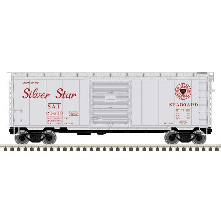 Atlas N PS-1 40' Boxcar w/8' Door - Ready to Run - Master -- Seaboard Air Line (SAL) #25348 (silver, red, Silver Star Slogan)