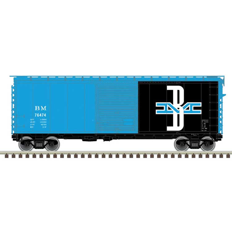Atlas N PS-1 40' Boxcar w/8' Door - Ready to Run - Master -- Boston & Maine (BM) ##76474 (blue, black, McGinnis Logo)