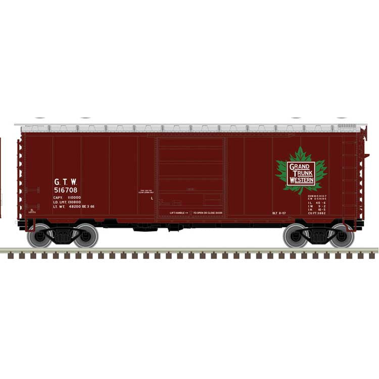 Atlas N PS-1 40' Boxcar w/8' Door - Ready to Run - Master -- Grand Trunk Western (GTW) #516708 (Boxcar Red, silver, green, Leaf Logo)