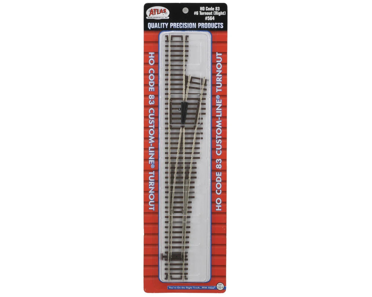 Atlas Code 83 Turnout with Nickel-Silver Rail and Brown Ties - Custom Line(R) -- No. 6 Right Hand - ATL564