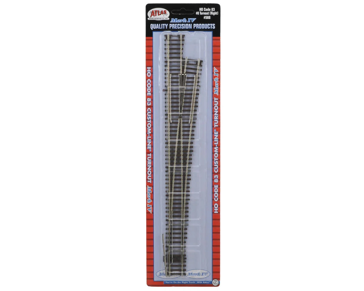 Atlas Code 83 Custom-Line(R) Mark IV Turnout w/Nickel-Silver Rail & Brown Ties -- #8 Right Hand - ATL566