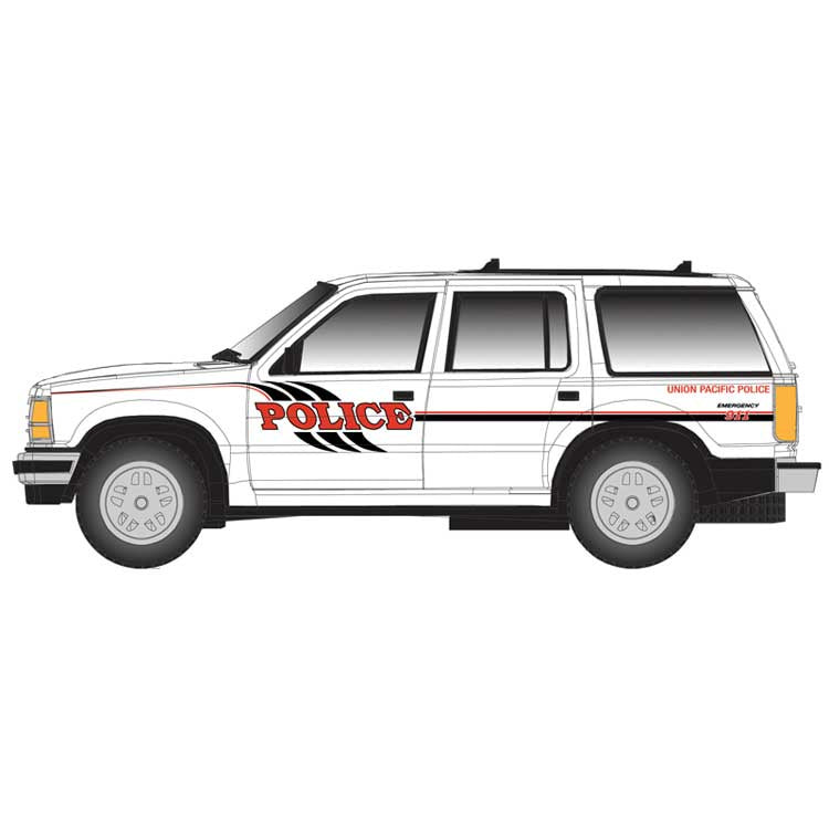 Atlas N 1993 Ford(R) Explorer 2-Pack - Assembled -- Union Pacific (UP) (RR Police, white, black, red)