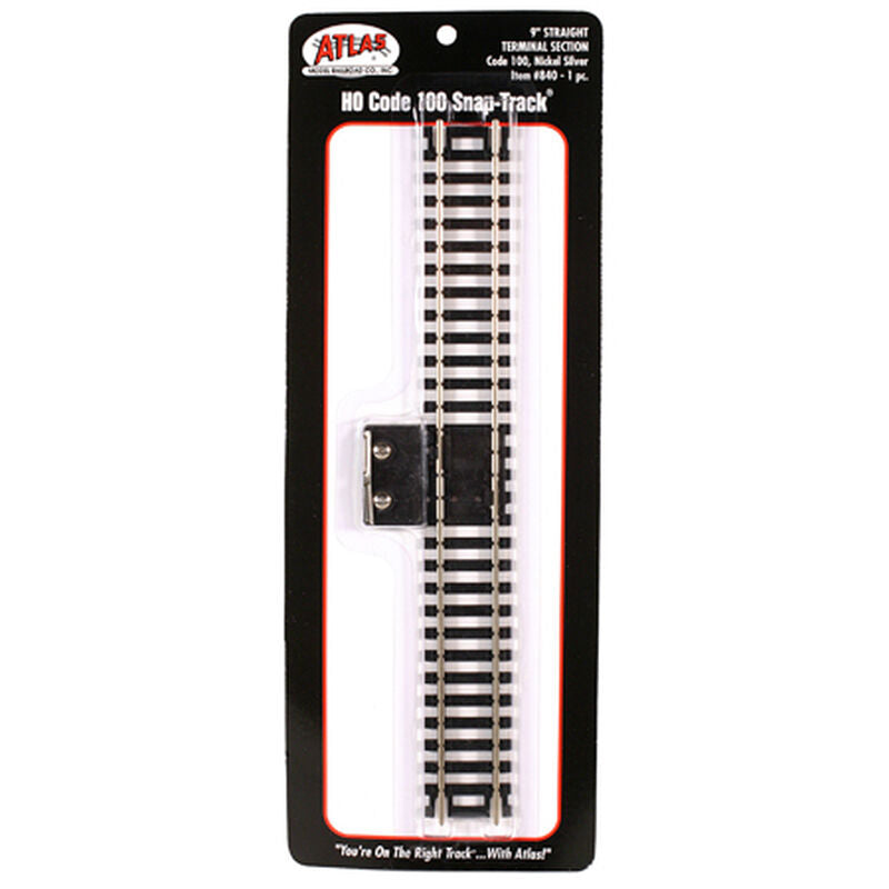 Atlas Terminal Section Snap-Track(R), Nickel-Siver Rail -- 9" Straight, Black Ties - ATL840