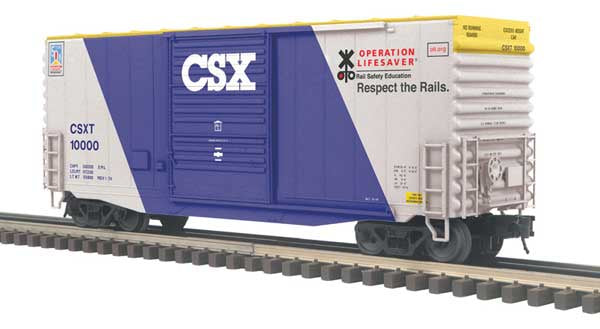 Atlas O 40' Hy-Cube Boxcar - 3-Rail - Ready to Run - Trainman(TM) -- CSX (Operation Lifesaver Fantasy Scheme, blue, white) #10000