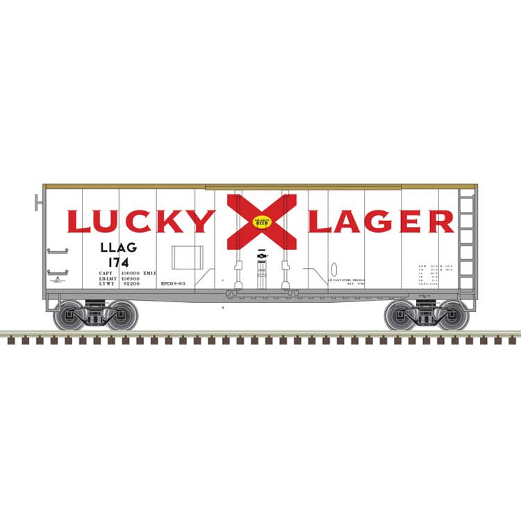 Atlas O 40' Plug-Door Boxcar - 3-Rail - Ready to Run -- Lucky Lager (white, red) #295