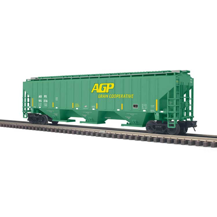 Atlas O 2001638 Pullman-Standard PS-4750 Covered Hopper - 3-Rail - Ready to Run - Trainman(R) -- Ag Processing AGPX (green, yellow) #95216
