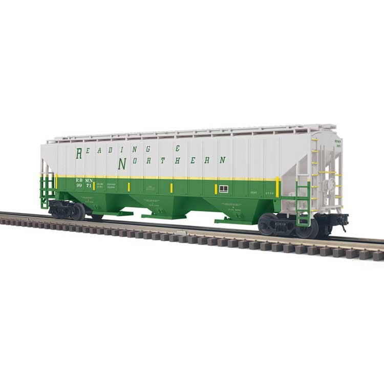 Atlas O 2001642 Pullman-Standard PS-4750 Covered Hopper - 3-Rail - Ready to Run - Trainman(R) -- Reading & Northern 9gray, green, yellow conspicuity marks) #9977