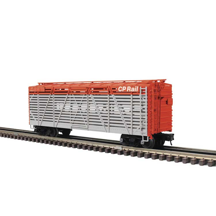Atlas O 40' Steel Stock Car - 3-Rail - Ready to Run - Trainman(R) -- Canadian Pacific (gray, red, white) #278530