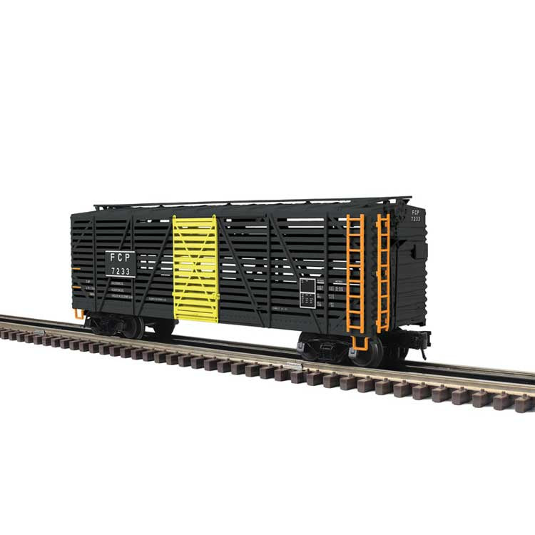 Atlas O 40' Steel Stock Car - 3-Rail - Ready to Run - Trainman(R) -- Ferrocarril Del Pacifico (black, yellow) #7233