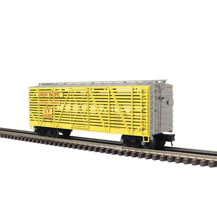 Atlas O 40' Steel Stock Car - 3-Rail - Ready to Run - Trainman(R) -- Union Pacific (yellow, red, silver) #47456D