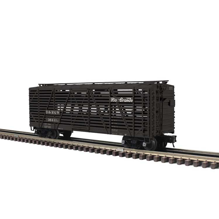 Atlas O 40' Steel Stock Car - 3-Rail - Ready to Run - Trainman(R) -- Denver & Rio Grande Western (black, Flying Grande) #36411D