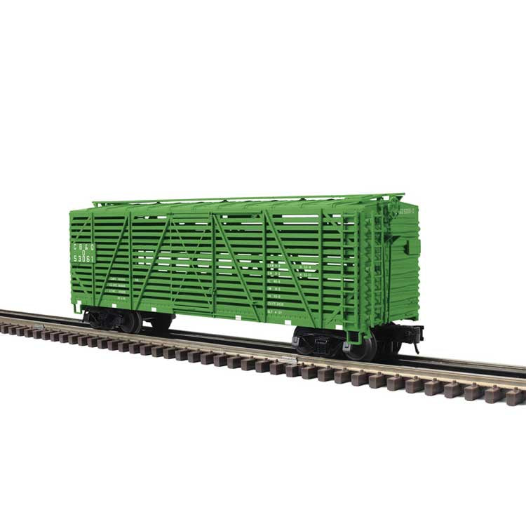 Atlas O 40' Steel Stock Car - 3-Rail - Ready to Run - Trainman(R) -- Chicago, Burlington & Quincy (green, white) #53066D