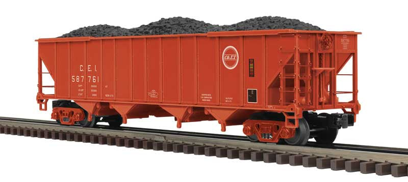 Atlas O 4-Bay Coal Hopper - 3-Rail - Ready to Run - Premier -- Chicago & Eastern Illinois (Boxcar Red, white, Buzz Saw Logo) #587810