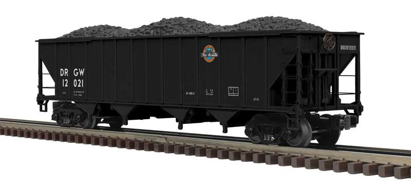 Atlas O 4-Bay Coal Hopper - 3-Rail - Ready to Run - Premier -- Denver & Rio Grande Western (black, white, orange, blue) #12021