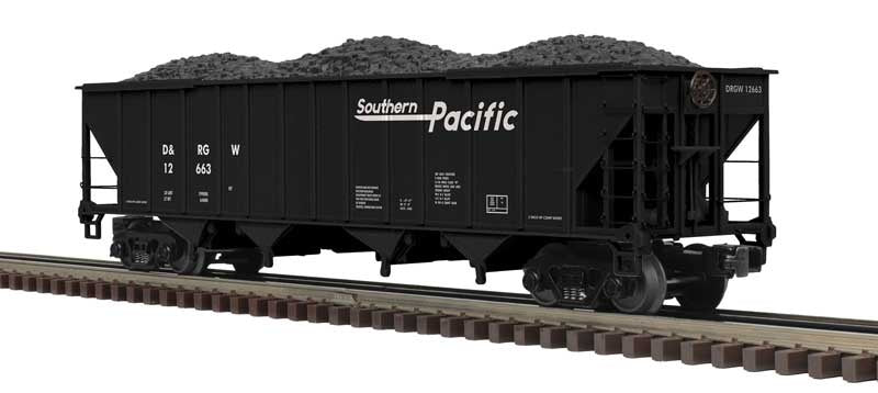 Atlas O 4-Bay Coal Hopper - 3-Rail - Ready to Run - Premier -- Southern Pacific (black, white, Speed Lettering) #12669