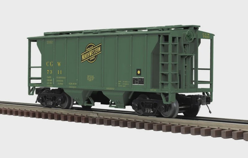 Atlas O PS-2 3-Bay Covered Hopper - 3-Rail - Ready to Run - Premier -- Chicago & North Western CGW (green, yellow) #7333