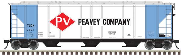 Atlas O PS-4427 Low-Side Covered Hopper - 3-Rail - Ready to Run - Master(R) -- Peavey Company (blue, red) #2674 - ATO30013742