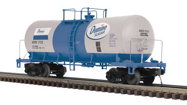 Atlas O Funnel-Flow Tank Car - 3-Rail - Ready to Run - Premier -- Amstar Domino Sugar ASRX (gray, blue, white) #1741