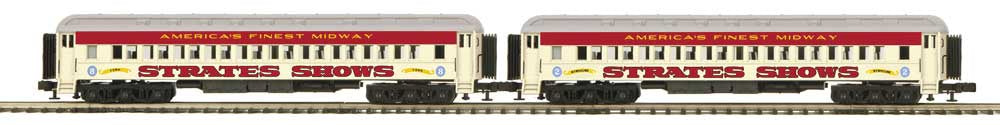 Atlas O Madison Heavyweight Coach 2-Pack - 3-Rail - Ready to Run -- Strates Shows Red Train #2 Syracuse, 8 York (yellow, red)