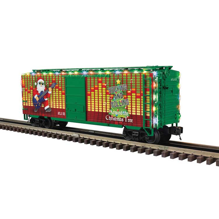Atlas O Pullman Standard PS-1 40' Boxcar w/Lights - 3-Rail - Ready to Run - Premier -- Christmas (green, red, yellow)