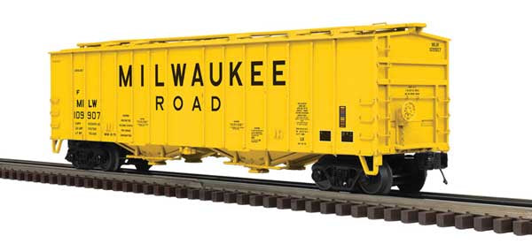 Atlas O 50' Airslide Covered Hopper - 3-Rail - Ready to Run - Premier -- Milwaukee Road (yellow, black) #109907
