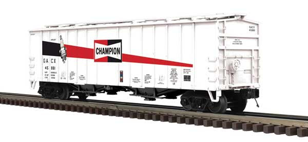 Atlas O 50' Airslide Covered Hopper - 3-Rail - Ready to Run - Premier -- Champion Spark Plugs GACX (white, red, black) #45881
