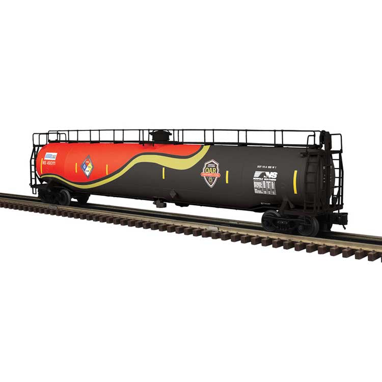 Atlas O 33,000-Gallon Tank Car - 3-Rail - Ready to Run - Premier -- Norfolk Southern (Safety Train, black, red, gold) #490112