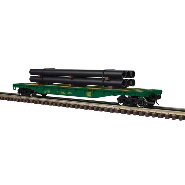 Atlas O 52'6" Flatcar w/Pipe Load - 3-Rail - Ready to Run - Trainman(R) -- Elgin, Joliet & Eastern (green, yellow) #6774