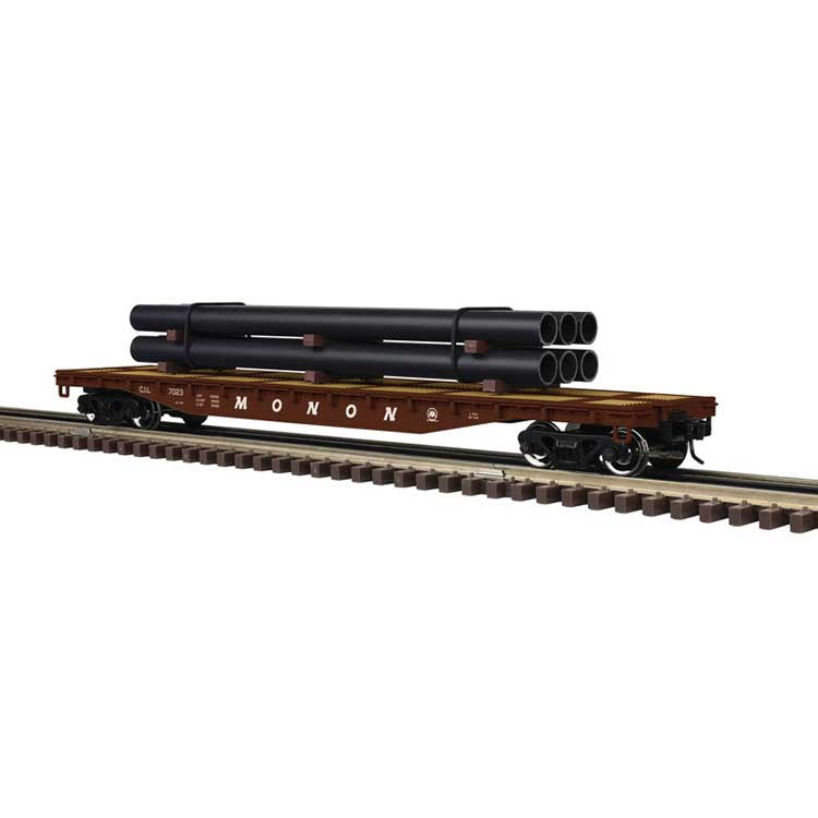 Atlas O 52'6" Flatcar w/Pipe Load - 3-Rail - Ready to Run - Trainman(R) -- Monon (Boxcar Red) #7025