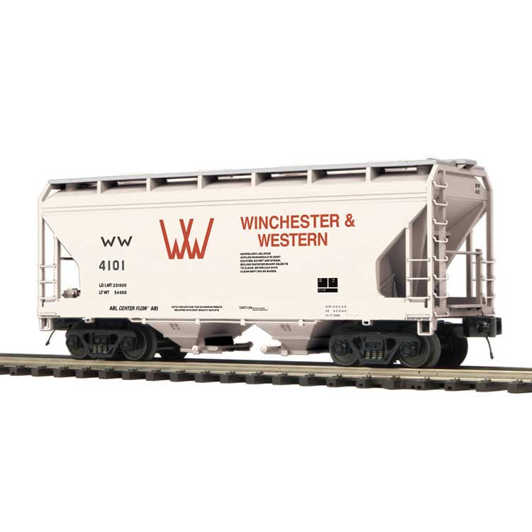 Atlas O 2-Bay Centerflow Covered Hopper - 3-Rail - Premier -- Winchester & Western (tan, maroon) #4107