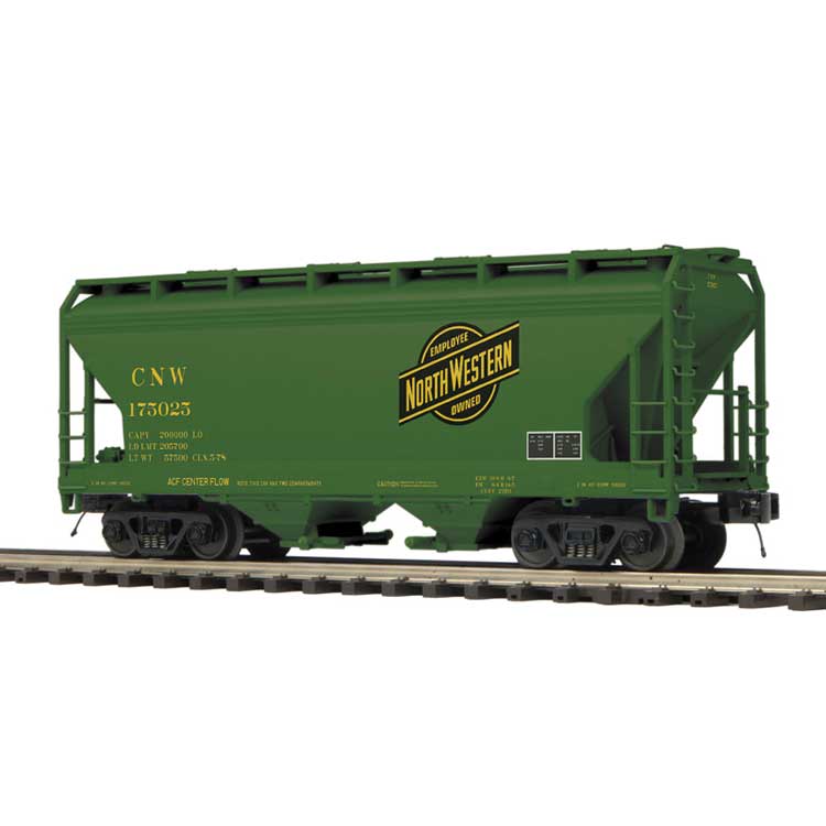 Atlas O 2-Bay Centerflow Covered Hopper 3-Pack - 3-Rail - Premier -- Chicago & North Western (1 Each: yellow, green, gray) #175017, 175025, 175062