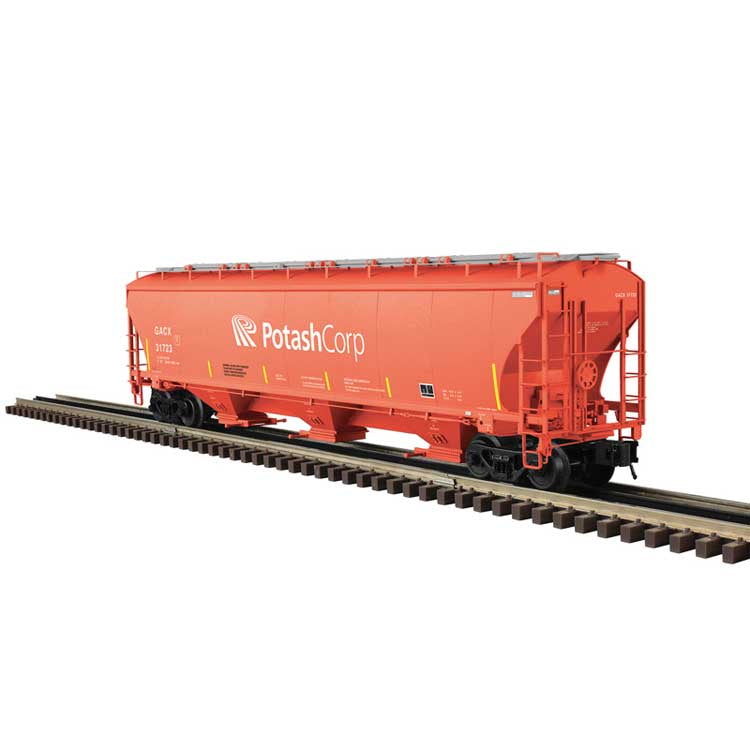 Atlas O Trinity 5161 Cubic Foot Covered Hopper - 3-Rail - Ready to Run - Master -- Potash Corp. GACX (salmon, white) #31793