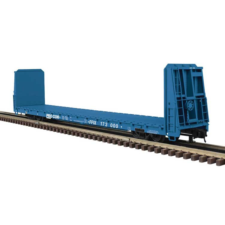 Atlas O 62' Bulkhead Flatcar - 3-Rail - Ready to Run - Trainman(R) -- Procor FFIX (blue, white) #173007