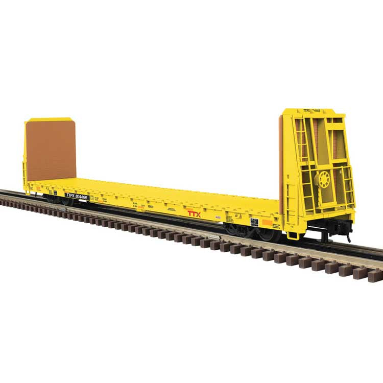 Atlas O 62' Bulkhead Flatcar - 3-Rail - Ready to Run - Trainman(R) -- TTX TTPX (yellow, black, red, Forward Thinking Logo) #804468
