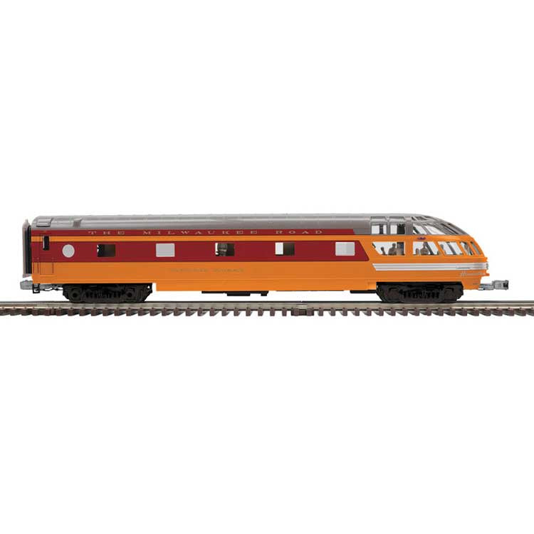 Atlas O 70' Streamlined Skytop Observation - 3-Rail - Ready to Run -- Milwaukee Road Marble Creek (orange, maroon)