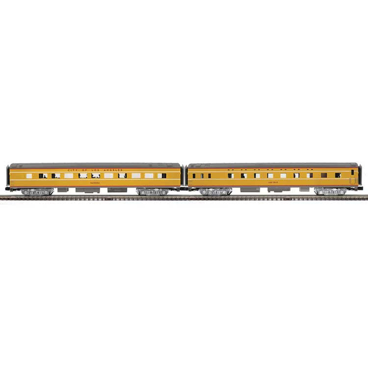 Atlas O 70' Streamlined Sleeper, Diner - 3-Rail - Ready to Run -- Union Pacific Hacienda, Los Feliz (Armour Yellow, gray, red, City of LA)