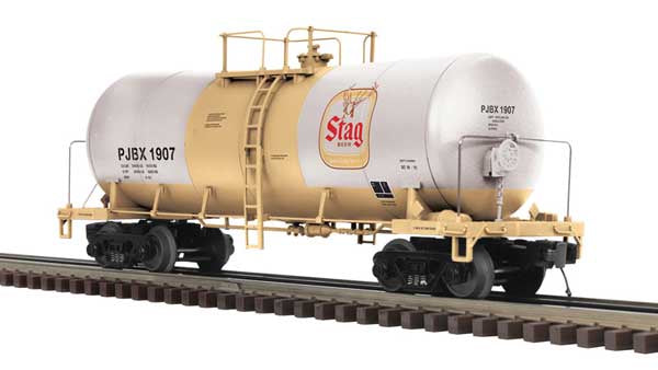 Atlas O Funnel-Flow Tank Car - 2-Rail - Ready to Run - Premier -- Stag Beer PJBX (gold, white, red)  #1999