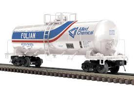 40' Modern Tank Car - 3-Rail - Ready to Run - Premier -- Allied Chemical (Folian Fertilizer white, blue, red) #91201