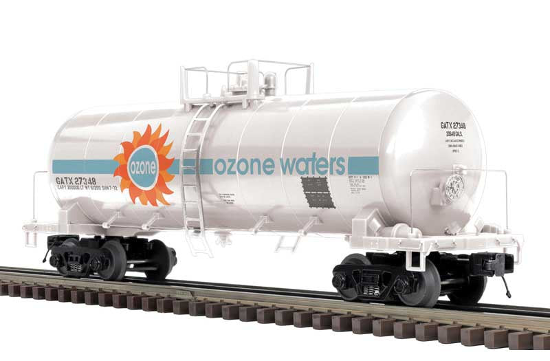 40' Modern Tank Car - 3-Rail - Ready to Run - Premier -- Ozone Waters (white, blue, red, yellow) #27348