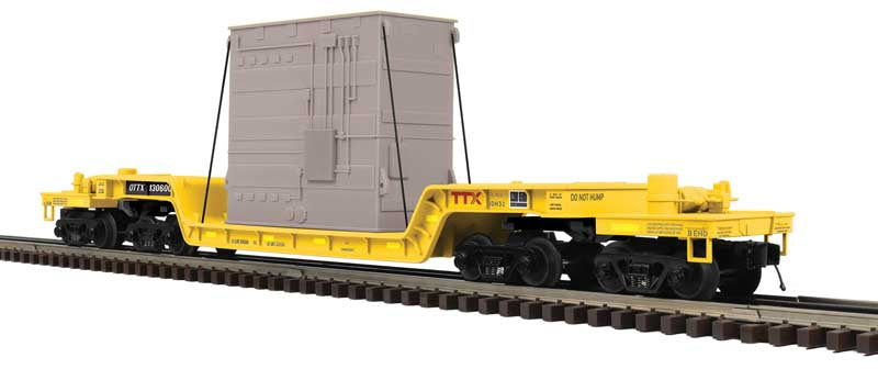 Atlas O 75' Depressed-Center Flatcar w/Transformer - 3-Rail - Ready to Run - Premier -- TTX QTTX (yellow, black, red) #130603