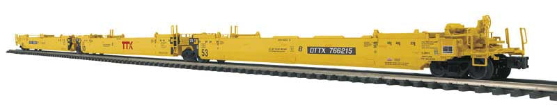 Atlas O Gunderson Maxi-IV 3-Unit Well Car - 3-Rail - Ready to Run - Premier -- TTX (yellow, black, red Logo) #766215