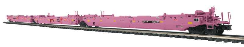 Atlas O Gunderson Maxi-IV 3-Unit Well Car - 3-Rail - Ready to Run - Premier -- TTX (pink, red, black, On Track for a Cure) #732301