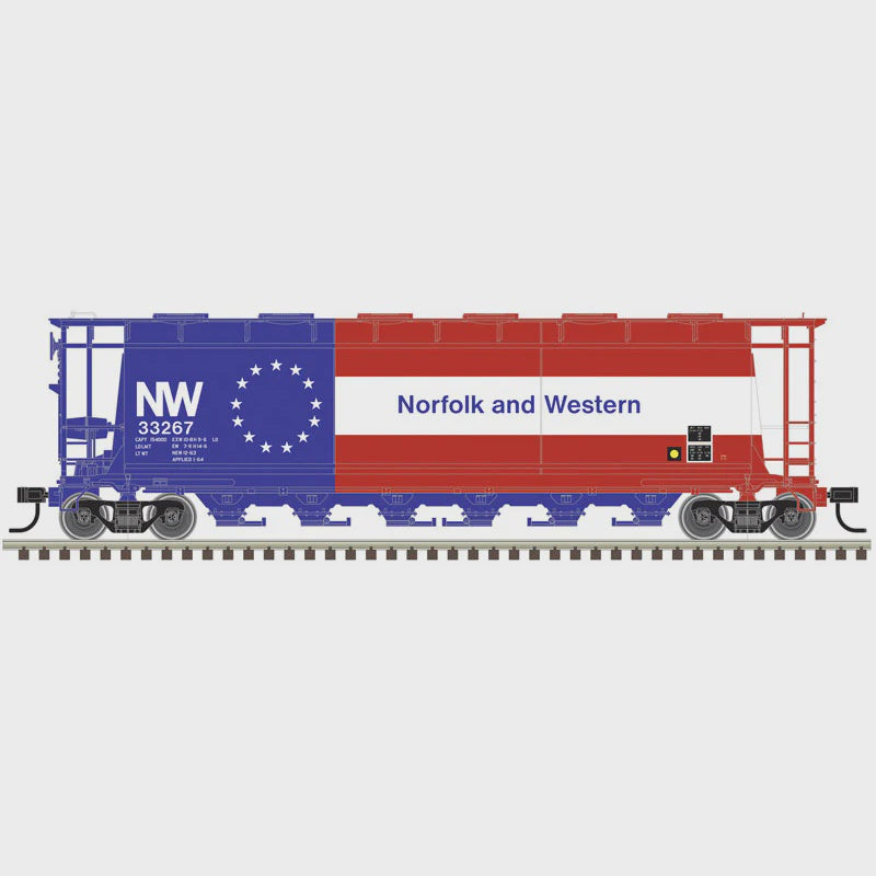 Atlas Master (3-Rail) O 6 Bay Cylindrical Hopper Norfolk & Western Bicentennial #33267