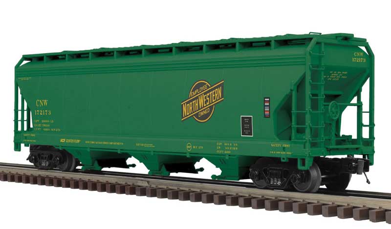 Atlas O ACF 3-Bay Center-Flow Covered Hopper - 3-Rail - Ready to Run - Premier -- Chicago & North Western (green, yellow) #172173 - ATO30099561