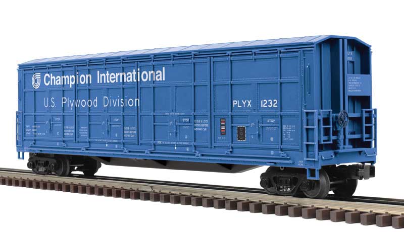 Atlas O Thrall 55' All-Door Boxcar - 3-Rail - Ready to Run - Premier(R) -- Champion International-US Plywood (blue, white) #1232 - ATO30099771