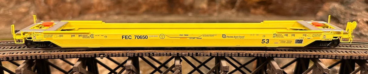 HO Scale Gunderson 53 All-Purpose Well Car (Rebuilt) - Florida East Coast (FEC) Yellow - 70650