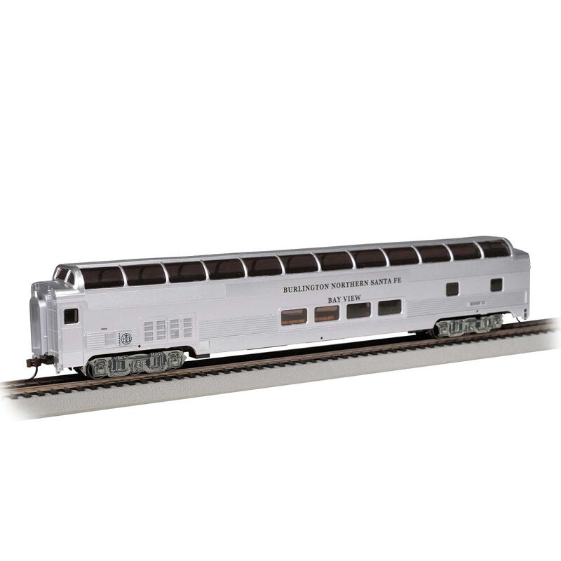 Bachmann HO Budd 85' Full-Length Dome with Lights - Ready to Run - Silver Series(R) -- Burlington Northern Santa Fe #31 Bay View (silver)