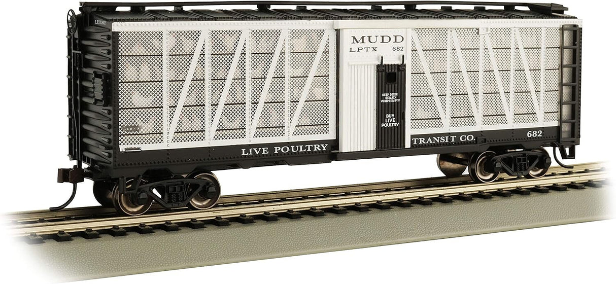 Bachmann HO Poultry Stock Car - Ready to Run -- Live Poultry Transit Co. #682 (black, white)