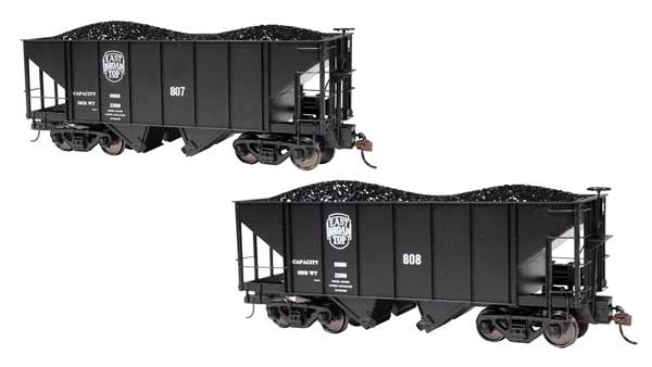 Bachmann On30 2-Bay Steel Hopper 2-Pack - Ready to Run - Spectrum(R) -- East Broad Top #807, 808 (black, EBT Logo)