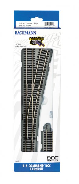 Bachmann Trains HO Decoder-Equipped Nickel Silver Turnout - E-Z Track(R) -- #5 Right Hand - BAC44133